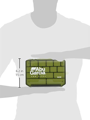 Abu Garcia VS-3010NS lure case, olive dividers, adjustable slots for varied lures.