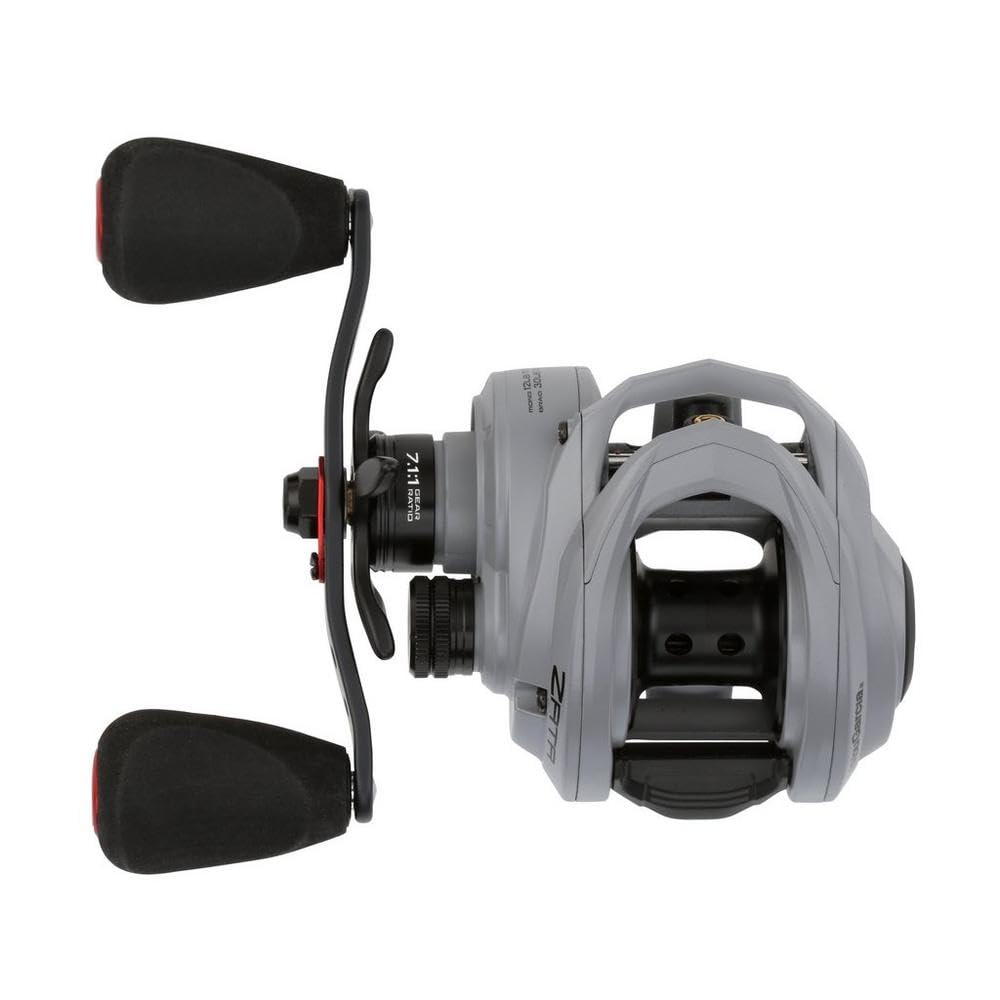 Abu Garcia Zata graphite frame with left-side bent handle enhances ergonomic control.