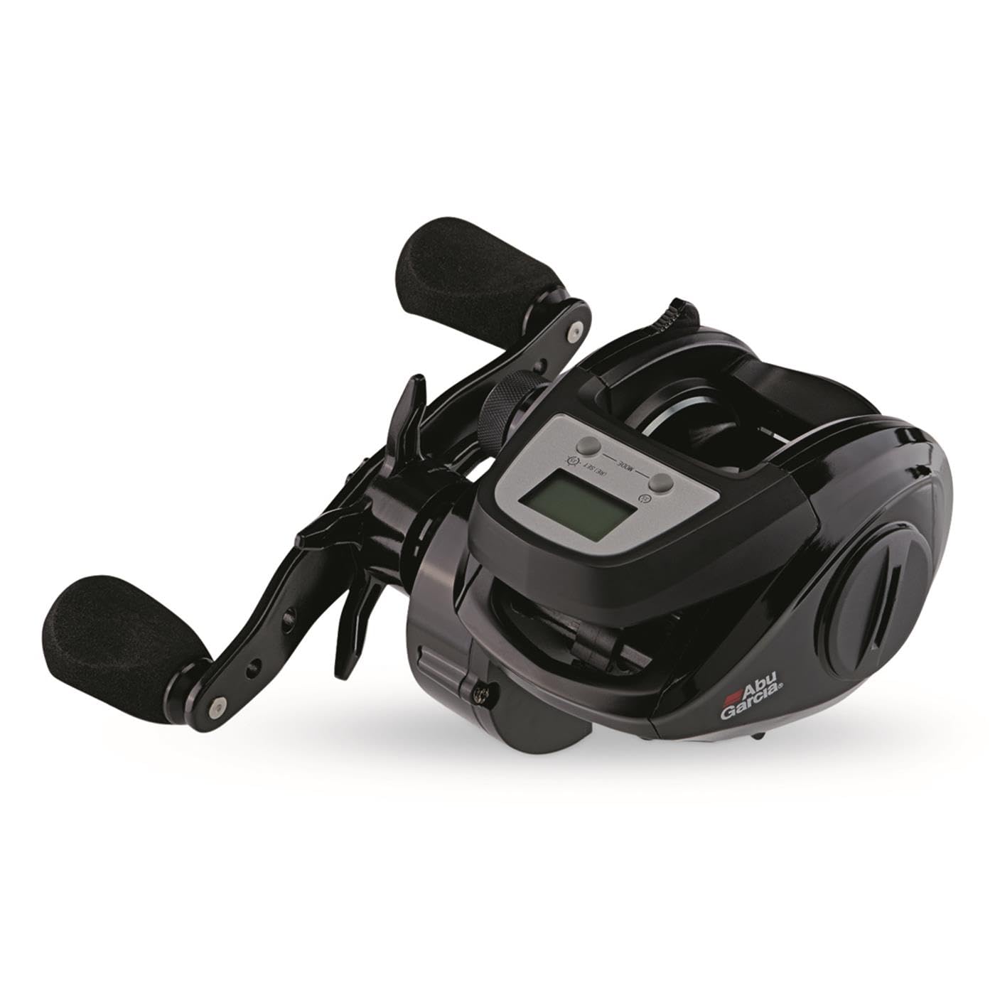 Abu Garcia Max Digital Line Counter 50LP ergonomic handle focus, highlighting all-day comfort during long retrieves