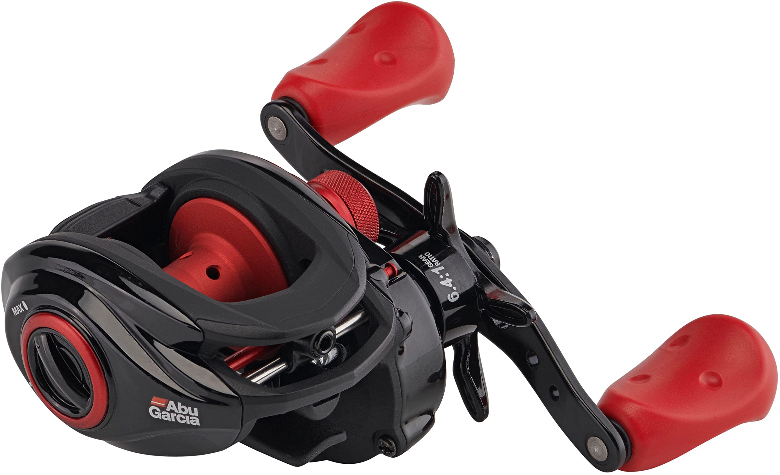 Abu Garcia Max X low profile baitcast reel—ergonomic design for precise casting and comfort.