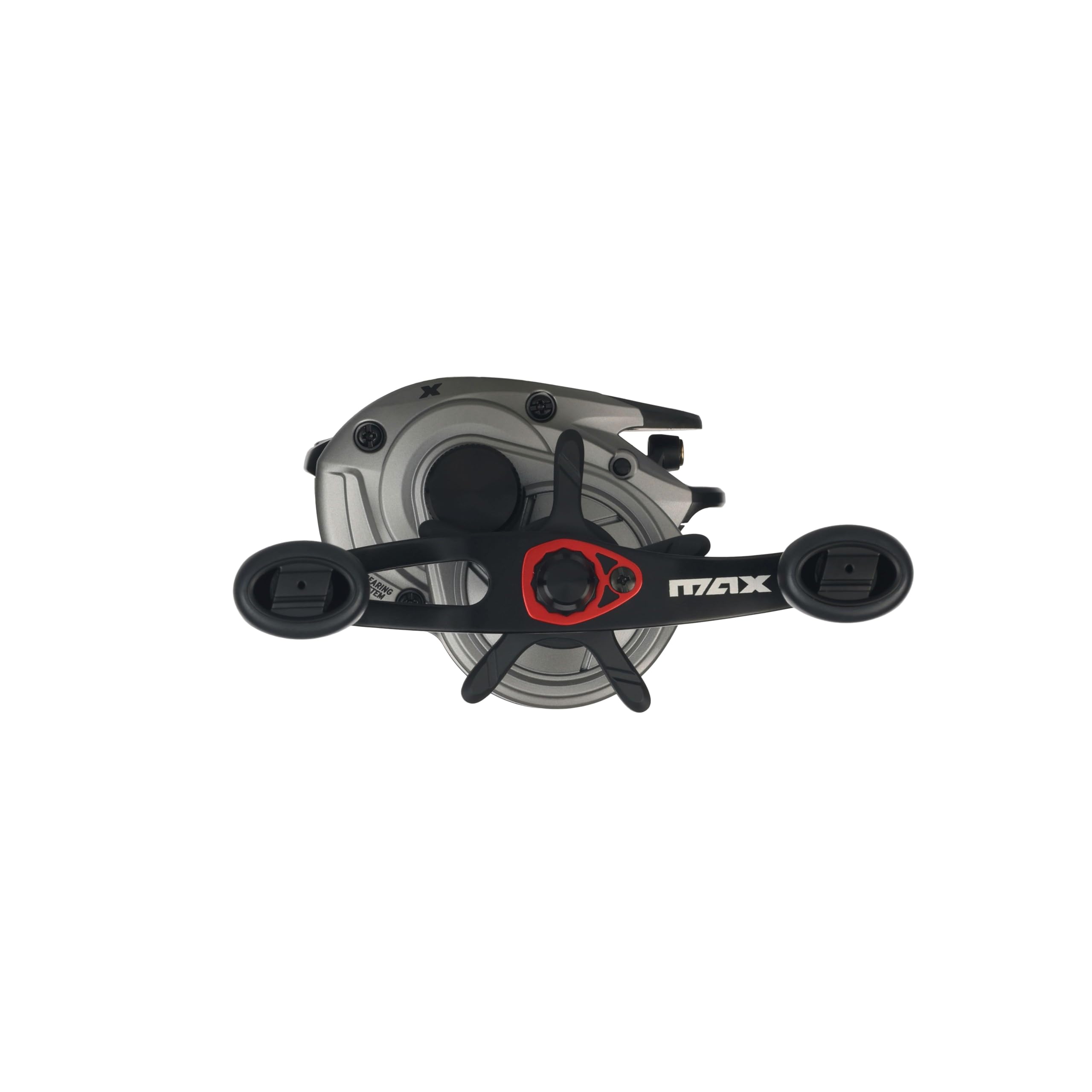 Abu Garcia Max X LP reel side view emphasizes the 90 mm handle for comfort.
