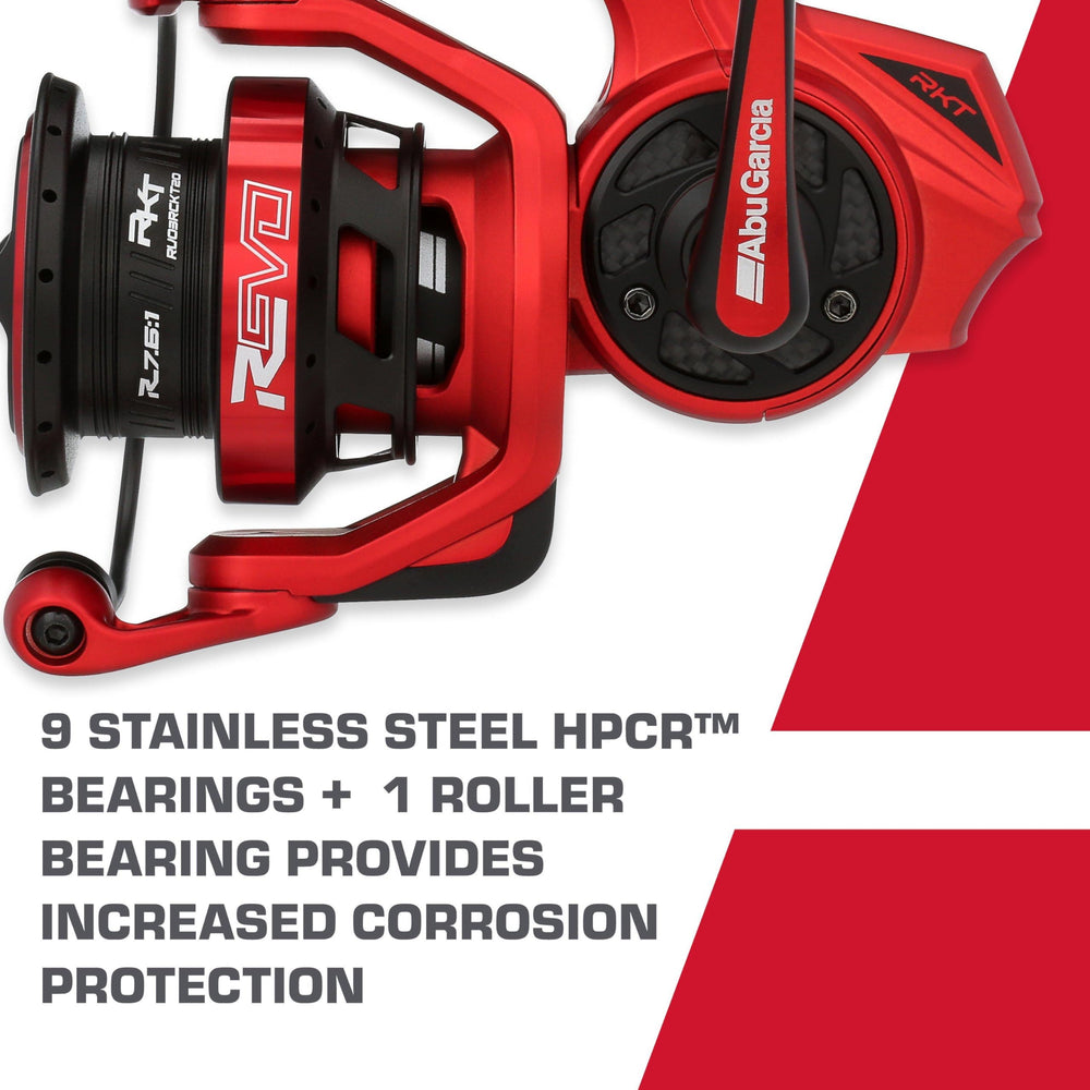 Machined aluminum braid-ready spool on Revo Rocket for strong line feeding.