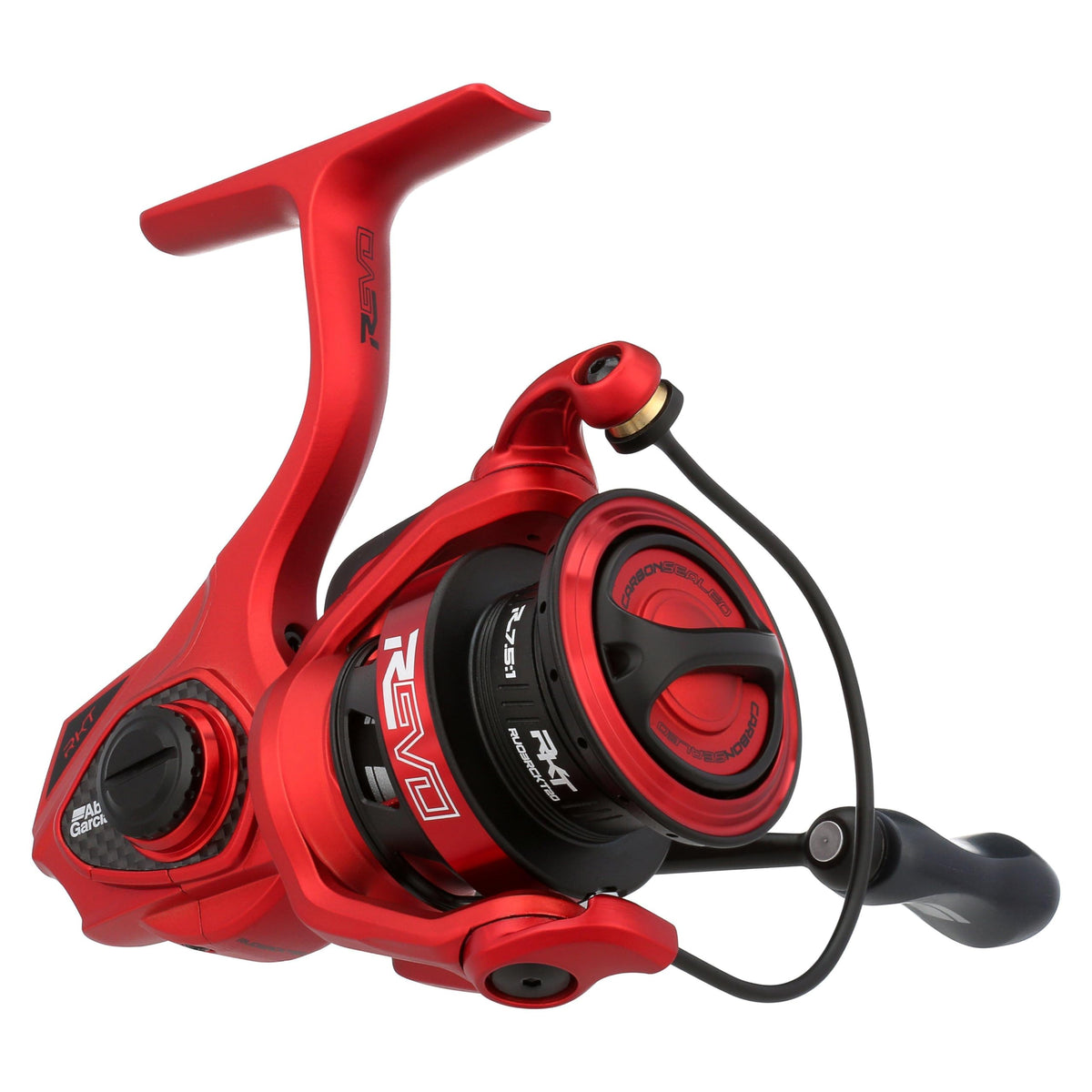 Abu Garcia Revo Rocket spinning reel side view shows compact profile and speed.
