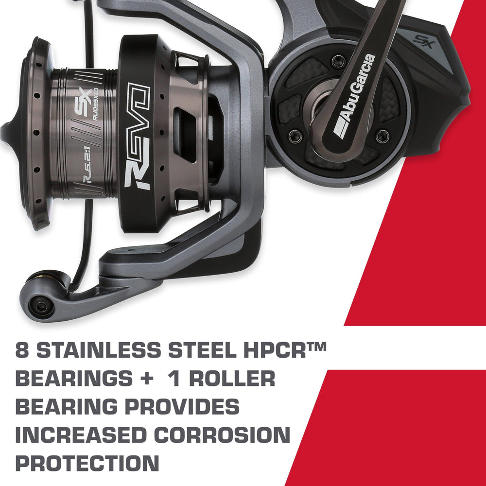Abu Garcia Revo SX Rocket line management supports mono, braid, and fluorocarbon.