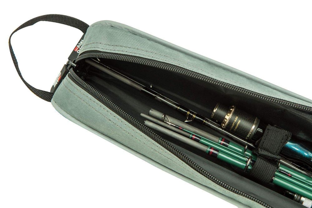 Abu Garcia rod case with rod visible, ready for quick setup