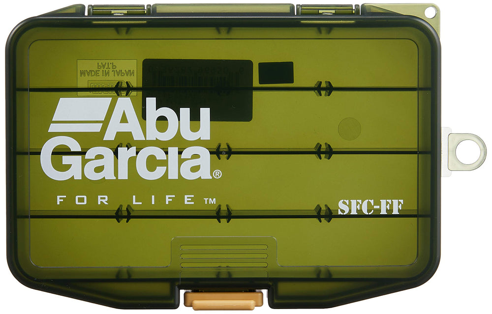 Abu Garcia SFC FF Light Game Case Olive, open, shows removable dividers for quick access.