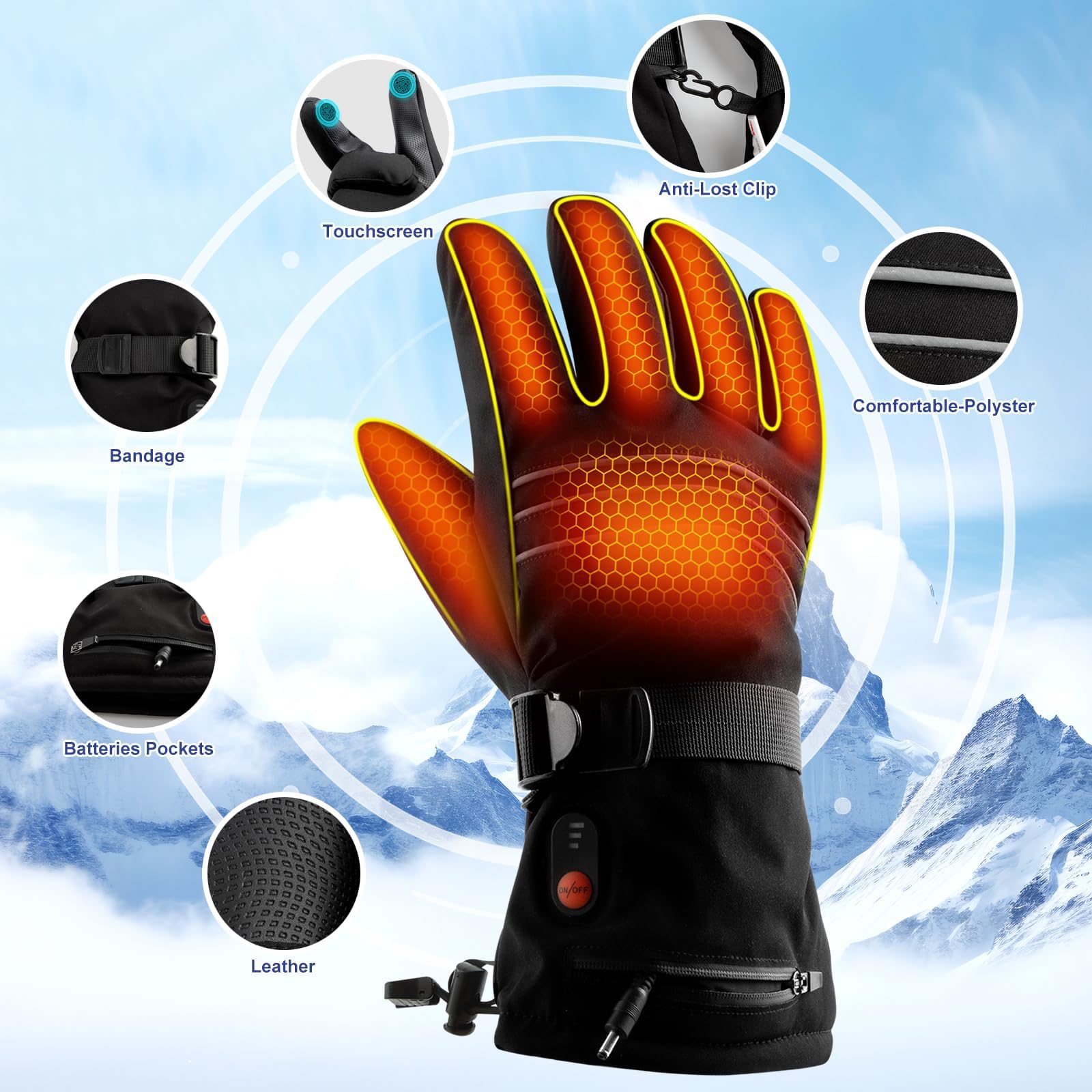 ABXMAS heated gloves inner cuff reveals soft lining for all-day comfort outdoors.