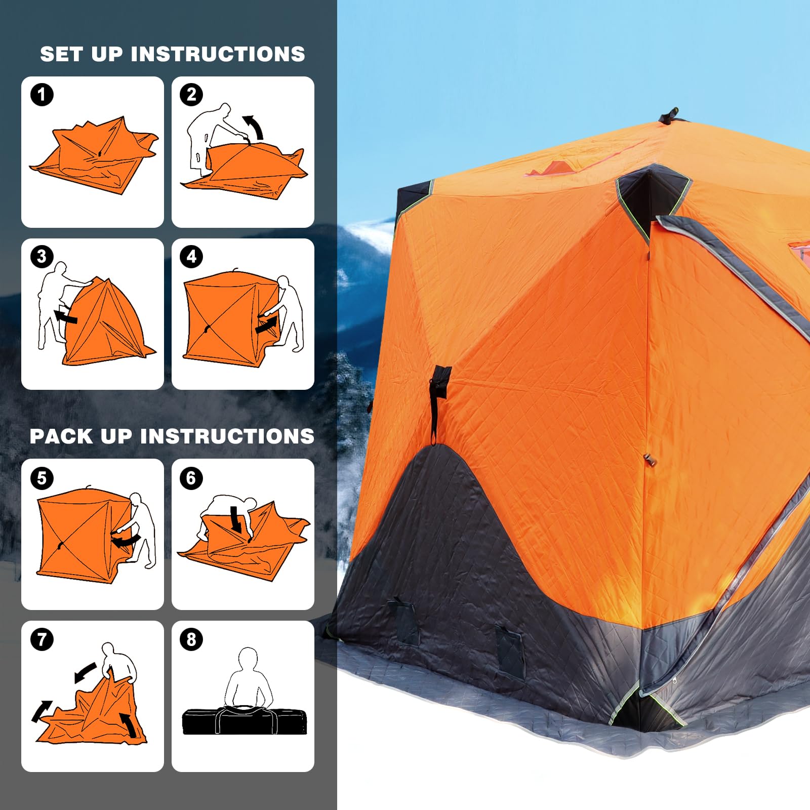 ABXMAS hub-style shelter shows stable structure ideal for group ice fishing.