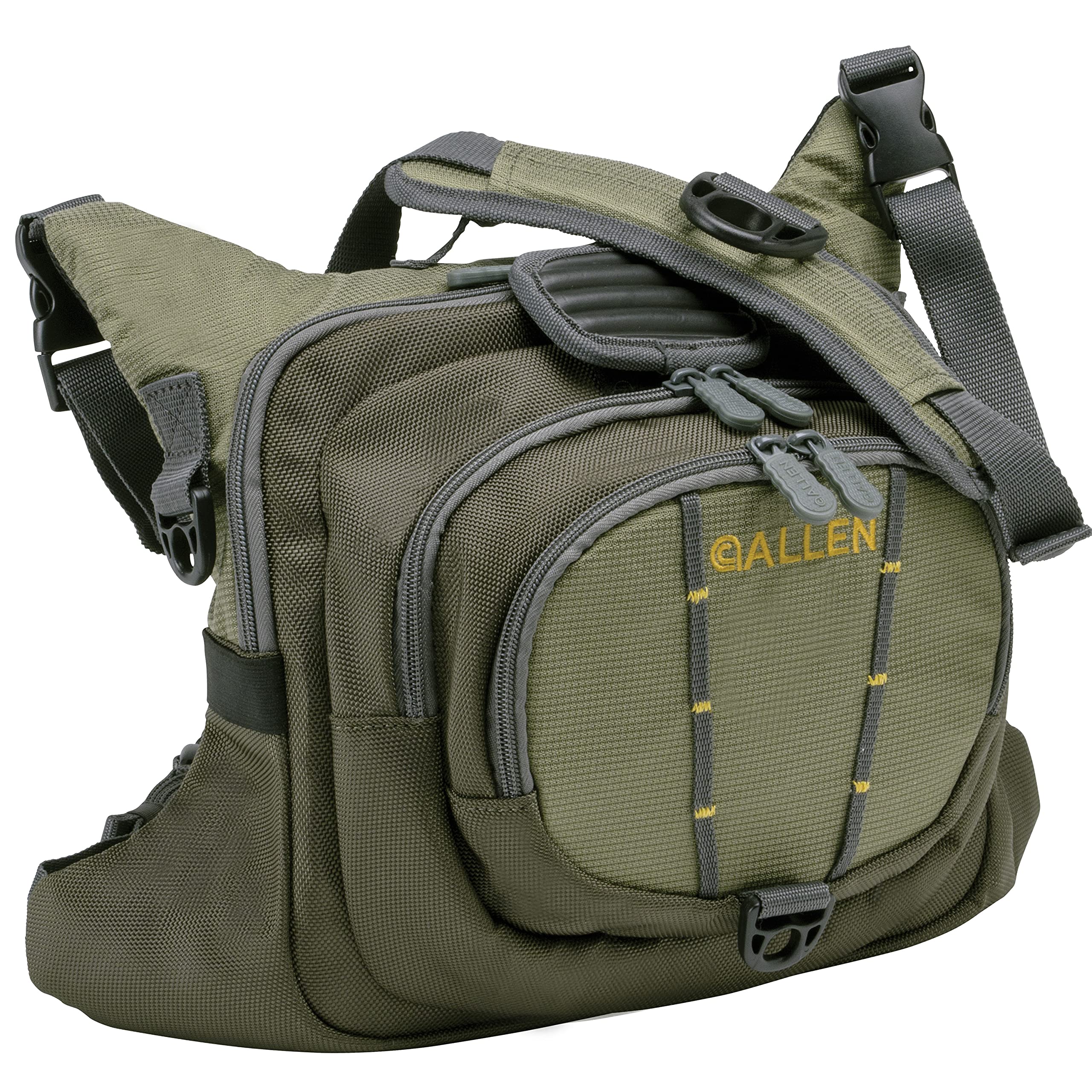 AC ALLEN Fall River Chest Pack front pocket workstation for quick fly patch access.