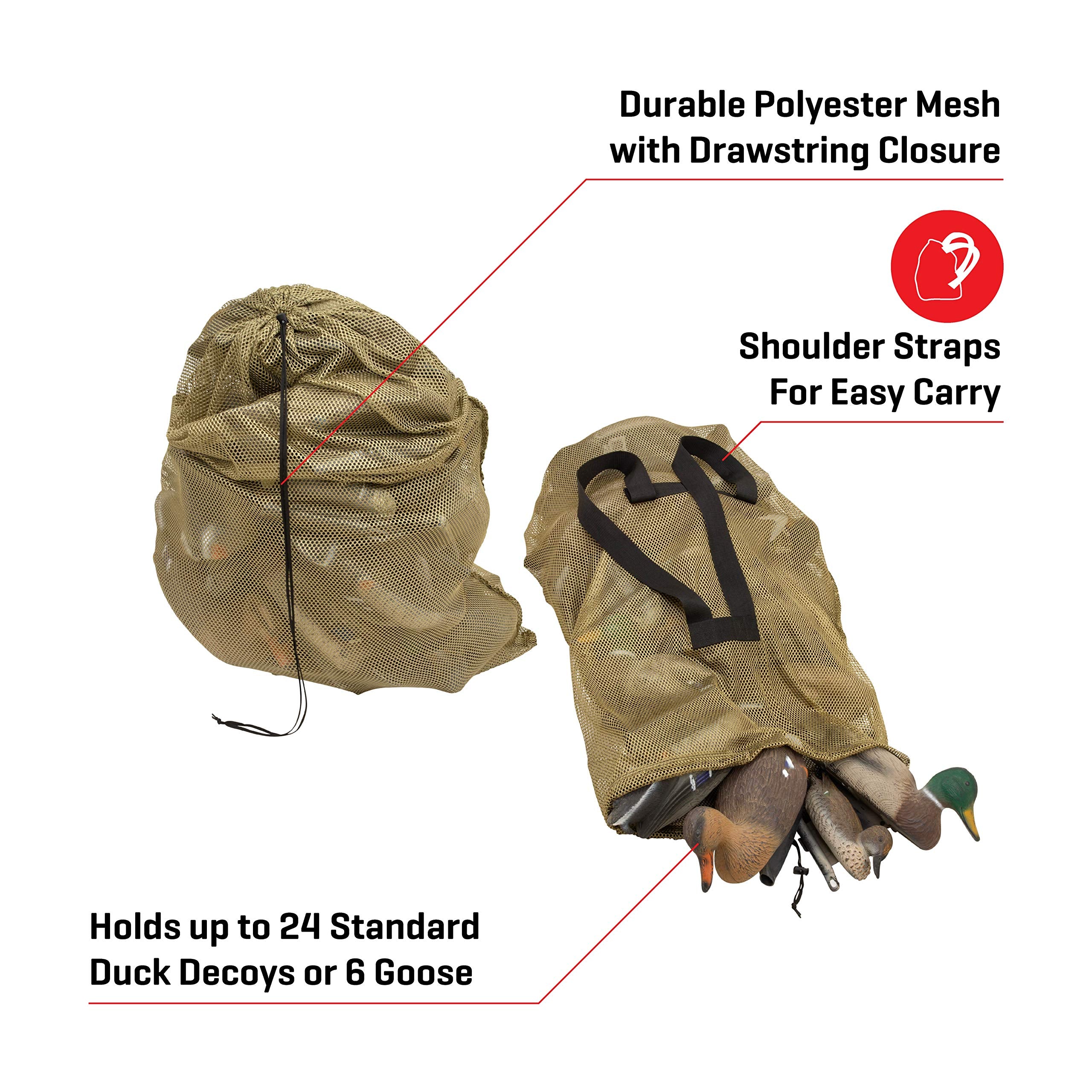 AC ALLEN olive color mesh decoy bag blends into marsh settings for stealth.