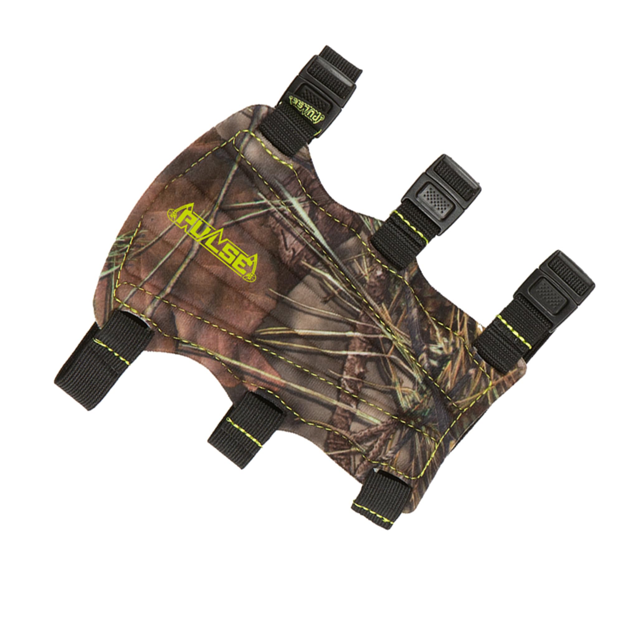 AC ALLEN three-strap archery armguard close-up showing rugged construction and secure fit.