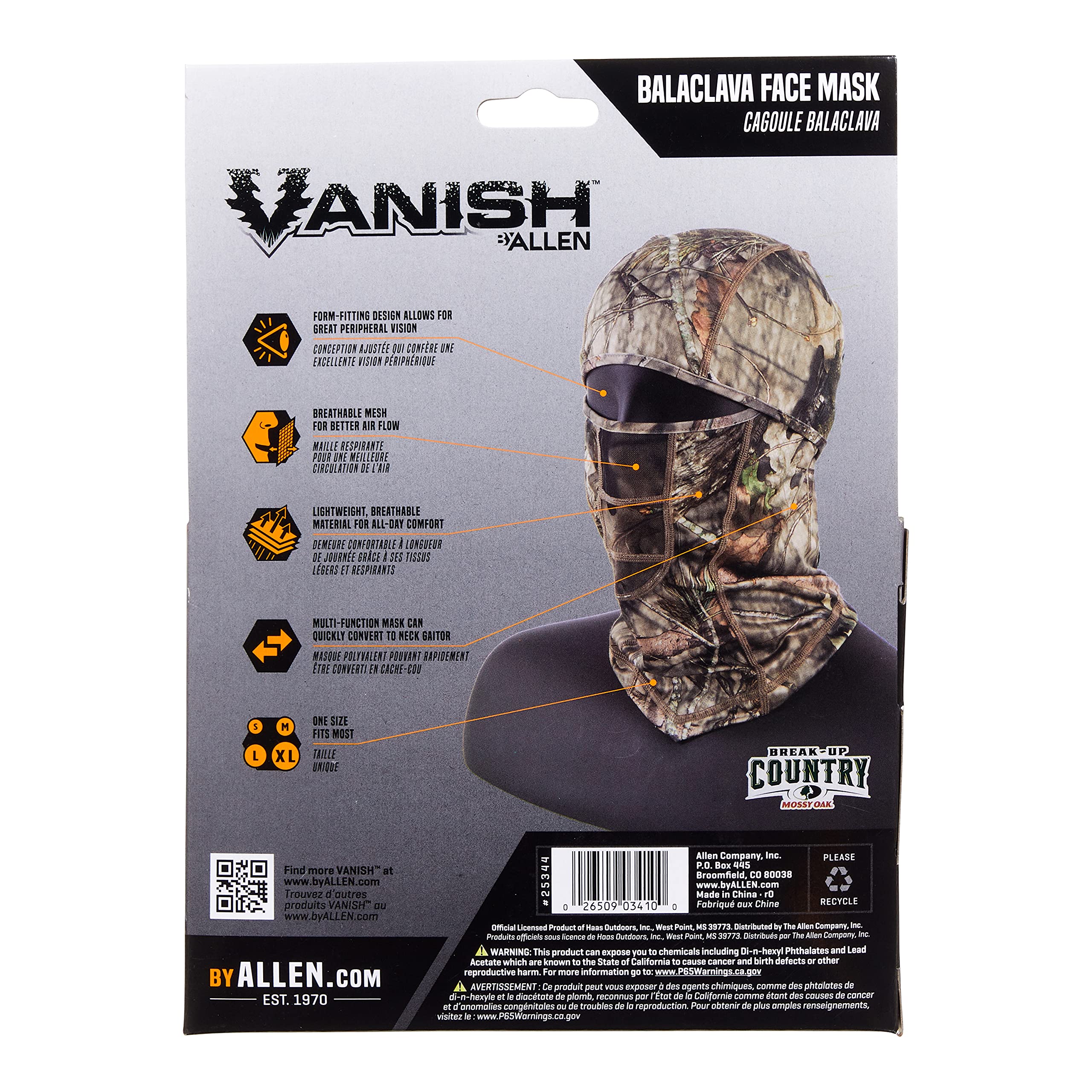 AC ALLEN Vanish balaclava Mossy Oak pattern for forest concealment