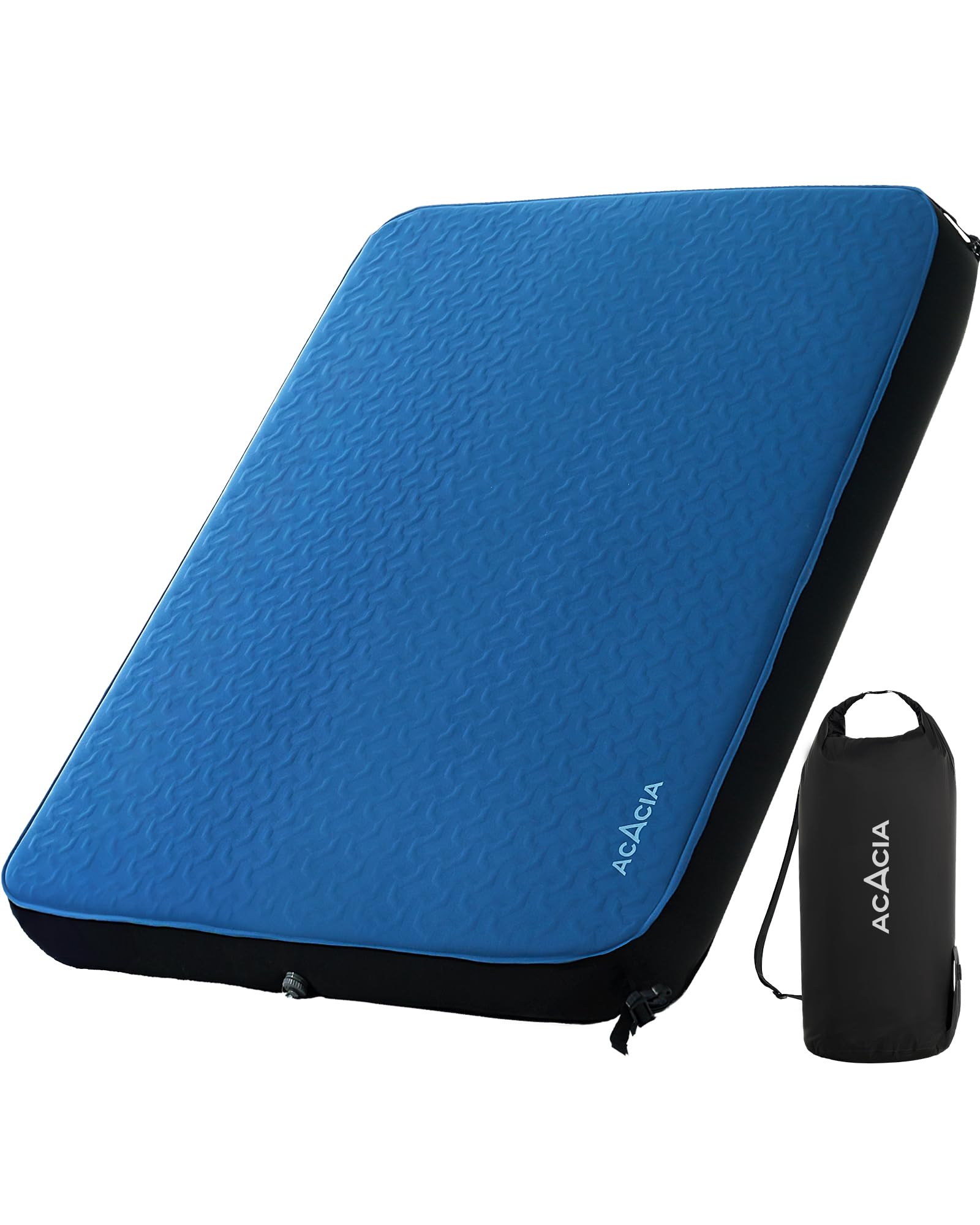 Acacia sleeping pad shows 4.3-inch foam depth for all-night comfort.