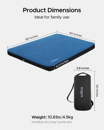 Overall dimensions 80x60 inches with 4.3-inch thickness for spacious sleep.
