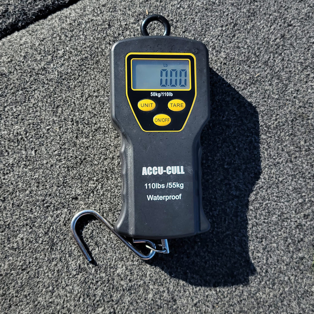 ACCU-CULL Waterproof Scale provides precise 1/100 lb readings for field weighing.