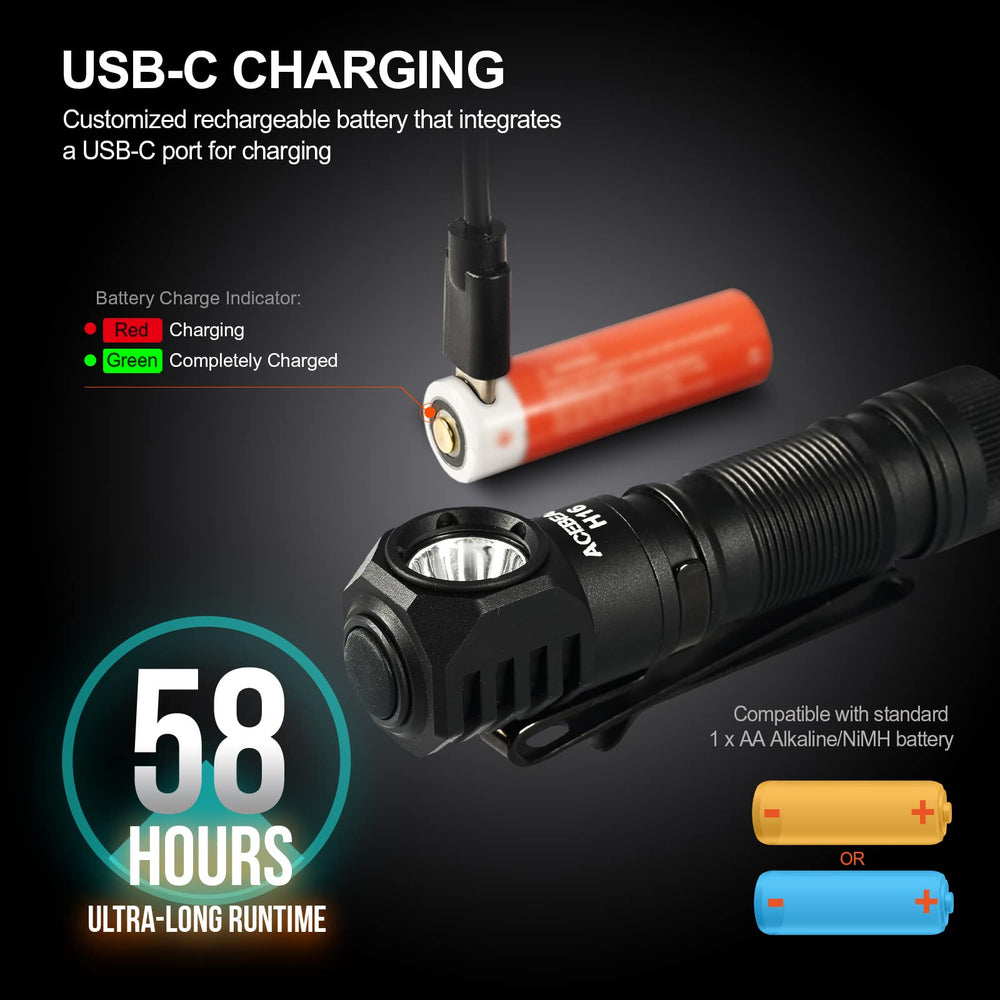 ACEBEAM H16 rechargeable battery included for easy power on the go