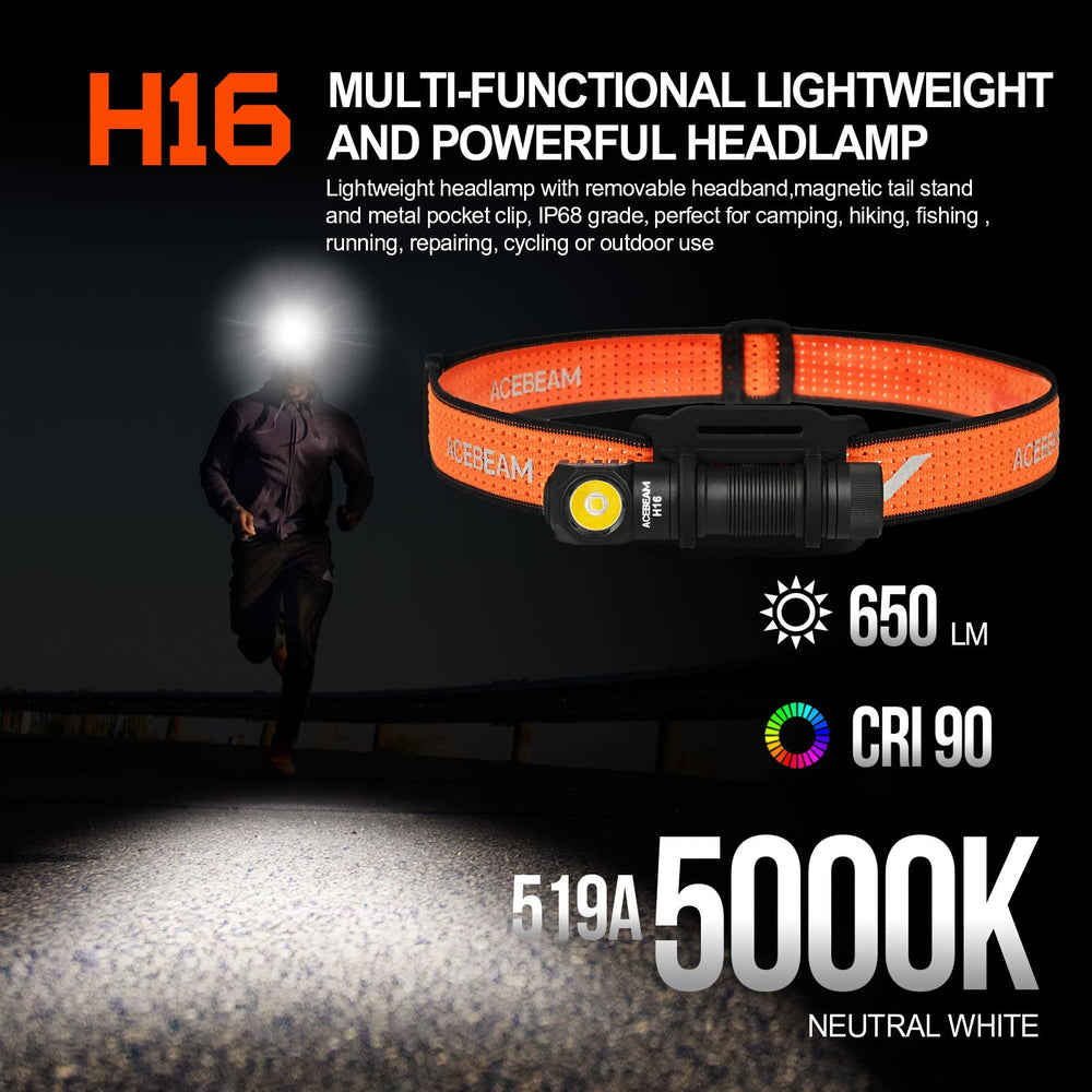 ACEBEAM H16 side view highlighting rugged aluminum body and compact form