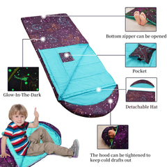 AceCamp sleeping bag with hood removed demonstrates blanket versatility for sleepovers.