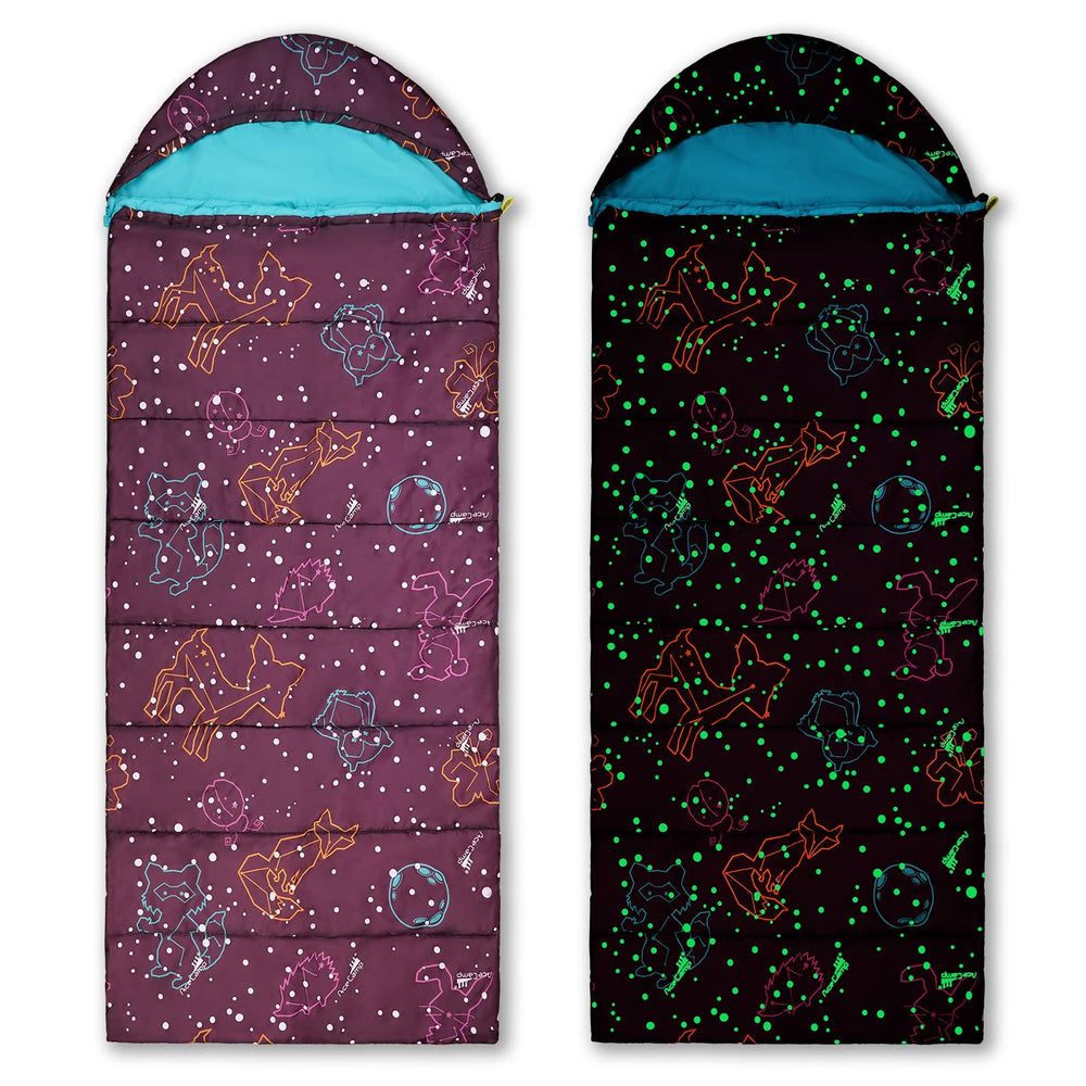 AceCamp 3 Seasons kids sleeping bag interior demonstrates cozy warmth for camping.