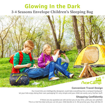 AceCamp kids sleeping bag packs light for travel and trips.