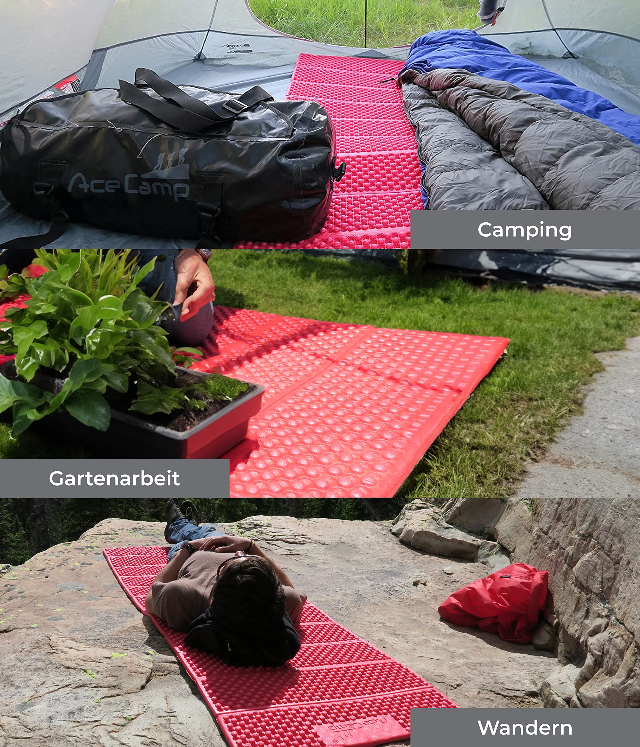 AceCamp sleeping pad includes two compression straps for secure packing.