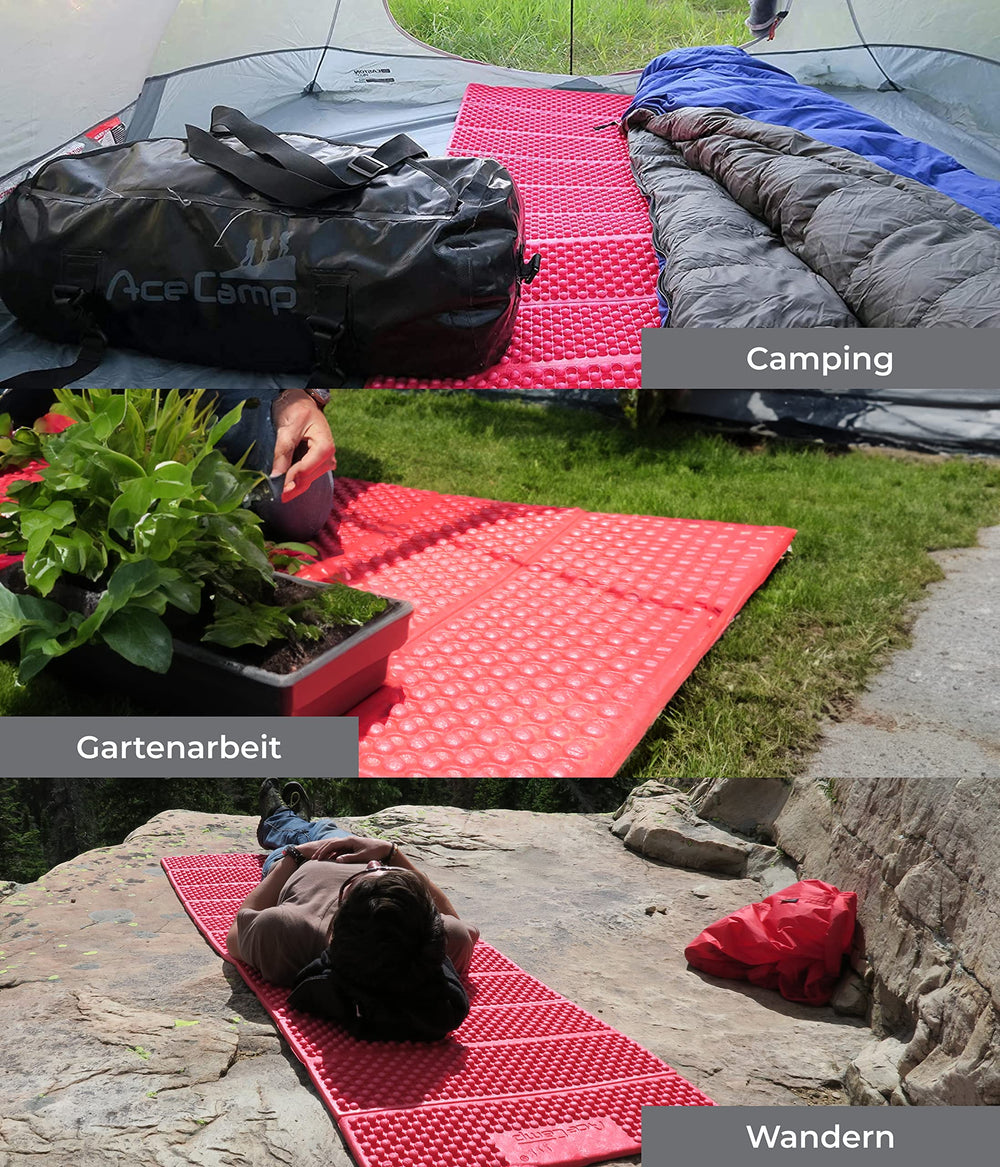 AceCamp sleeping pad includes two compression straps for secure packing.