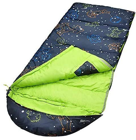 AceCamp glow-in-the-dark sleeping bag youth blue durable zipper close-up.
