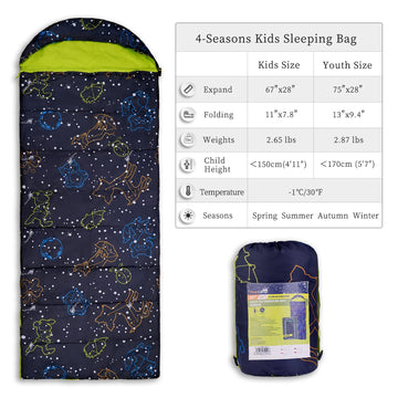AceCamp glow-in-the-dark sleeping bag youth blue textured shell.