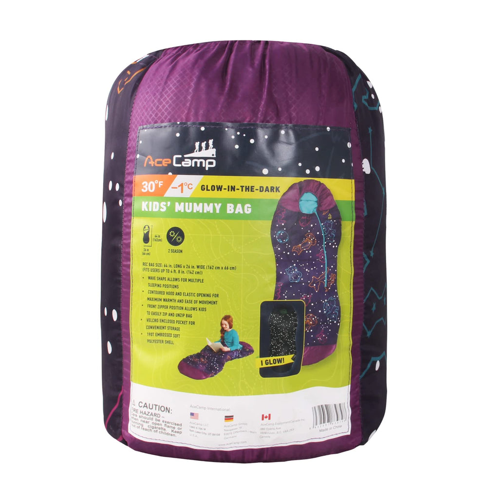 AceCamp glow-in-the-dark purple fabric adds playful visibility at night