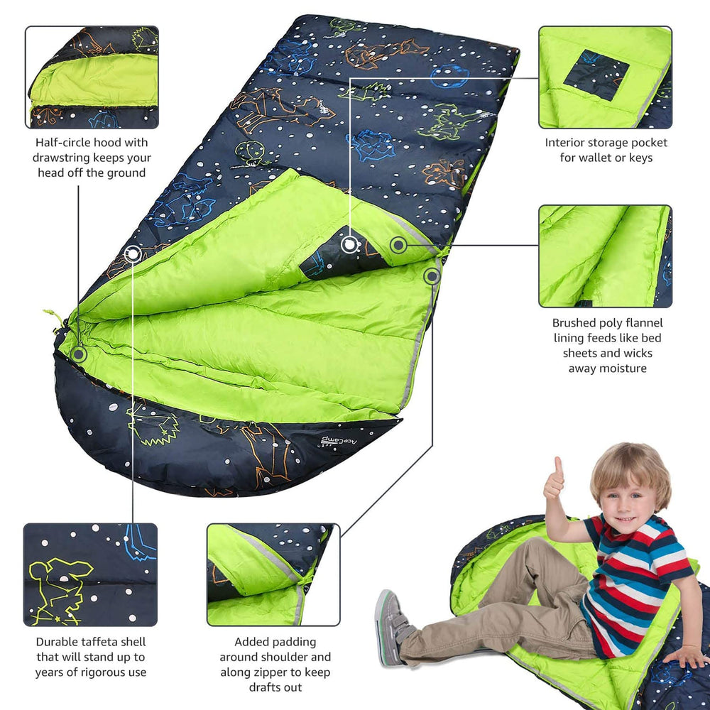 AceCamp kid sleeping bag interior pocket for small treasures