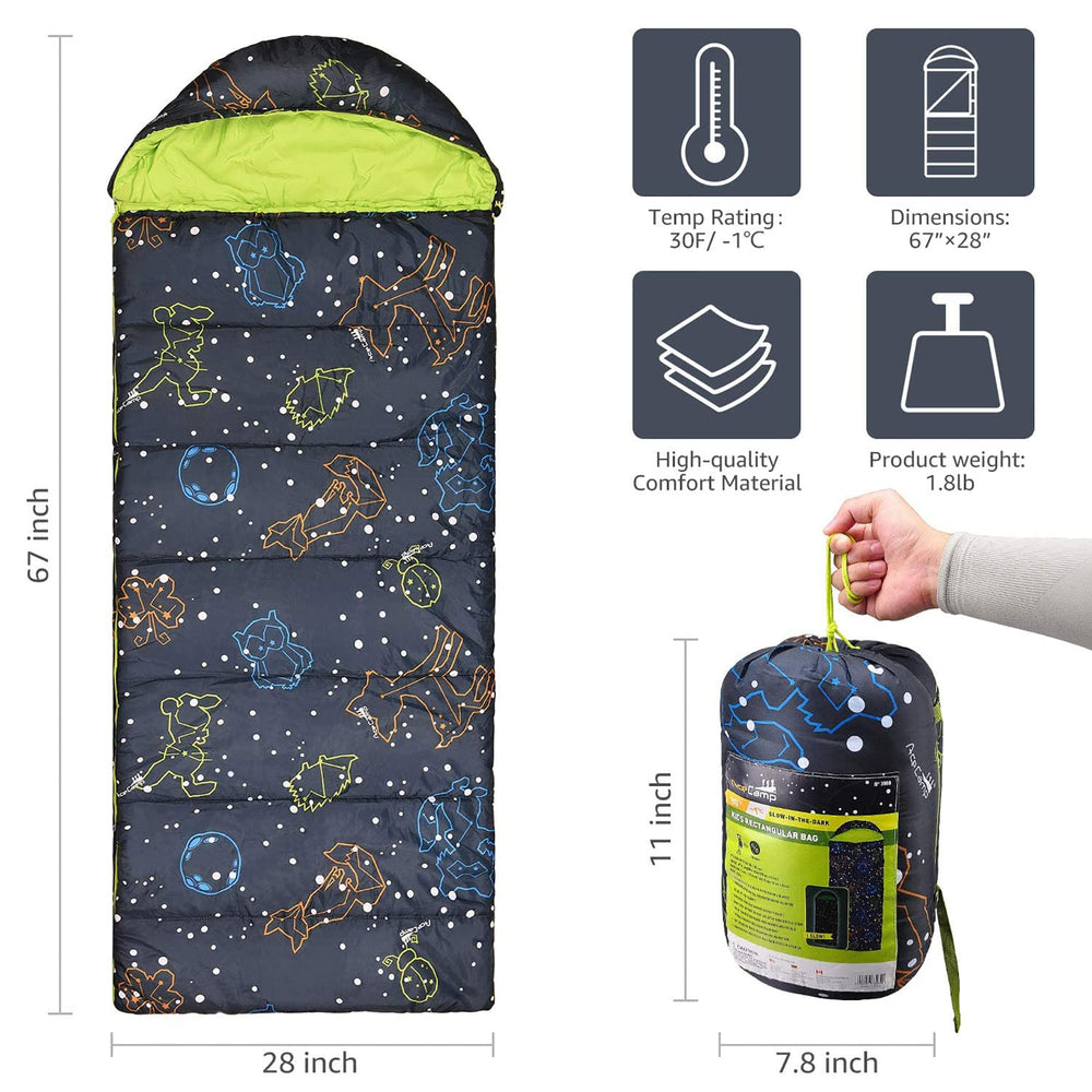 AceCamp kid sleeping bag with durable two-way zipper for easy use