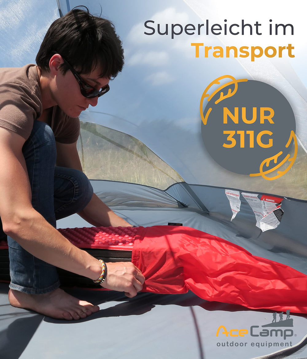 AceCamp sleeping pad inside a tent provides a soft sleeping surface.