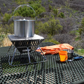 AceCamp Tribal Pot folding handle shown compact for backpacking.