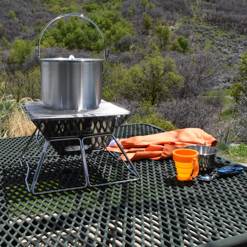 AceCamp Tribal Pot folding handle shown compact for backpacking.