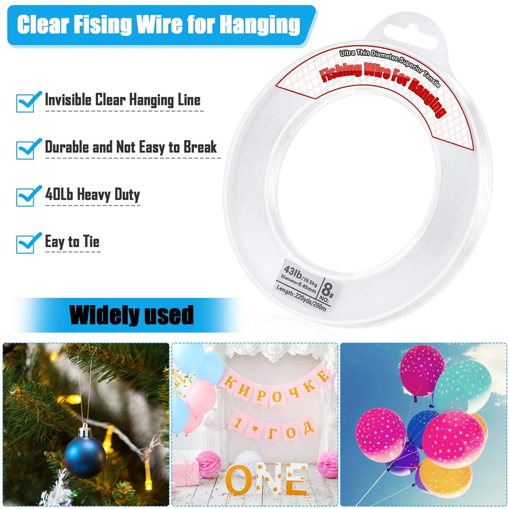 Strong nylon hanging wire displaying up to 40 lb capacity