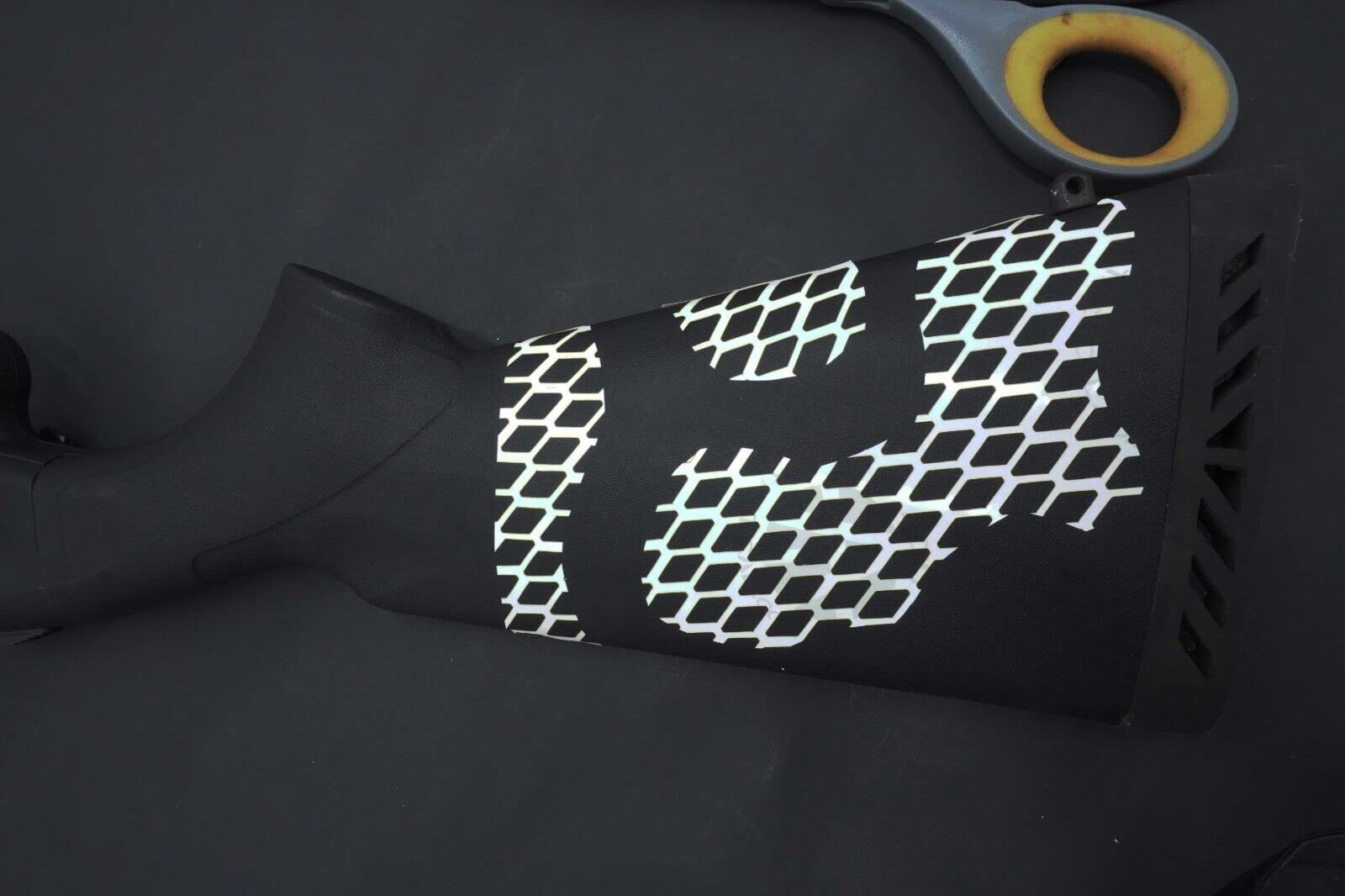 Acid Tactical EasyPeel camouflage stencil Diamond Plate 9x14 in action on metal.