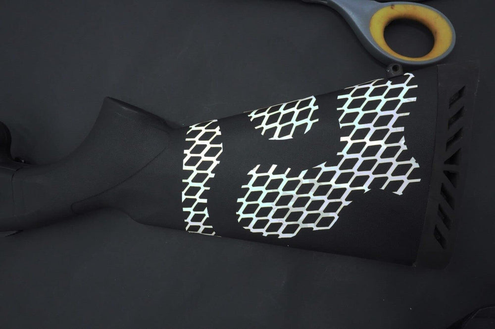 Acid Tactical EasyPeel camouflage stencil Diamond Plate 9x14 in action on metal.