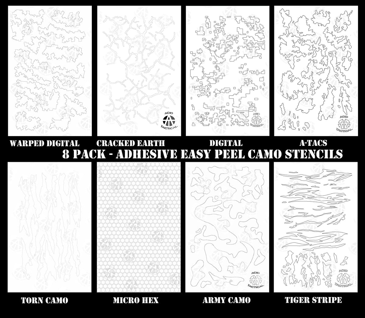 Acid Tactical Easy Peel tiger design stencil for quick camo on firearms