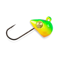 Acme 3TS-FT Tungsten Sling Blade Ice Jig Fire Tiger, side view with tail whipping action.