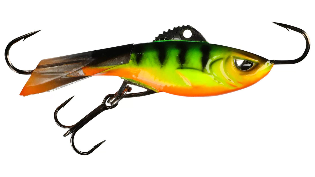 Acme Hyper-Rattle jigging lure Fire Tiger front view showing lifelike action