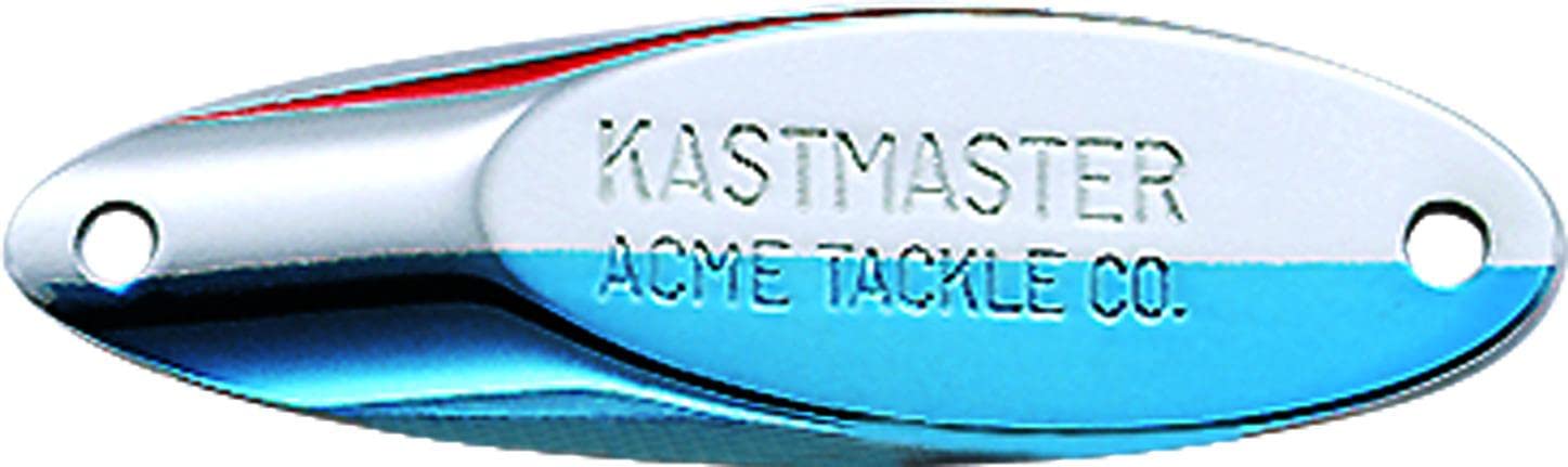 Acme Kastmaster lure in chrome blue, casting action for striped bass and blues