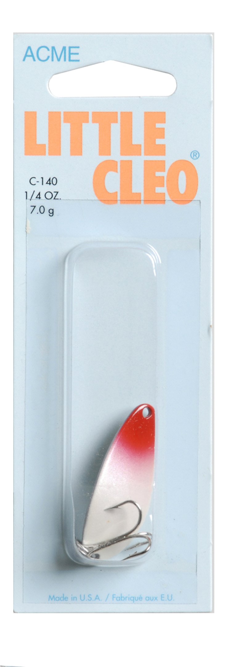 Acme Little Cleo 1/4oz Pearl Red Hd lure shown for freshwater fishing, ideal for trout and bass