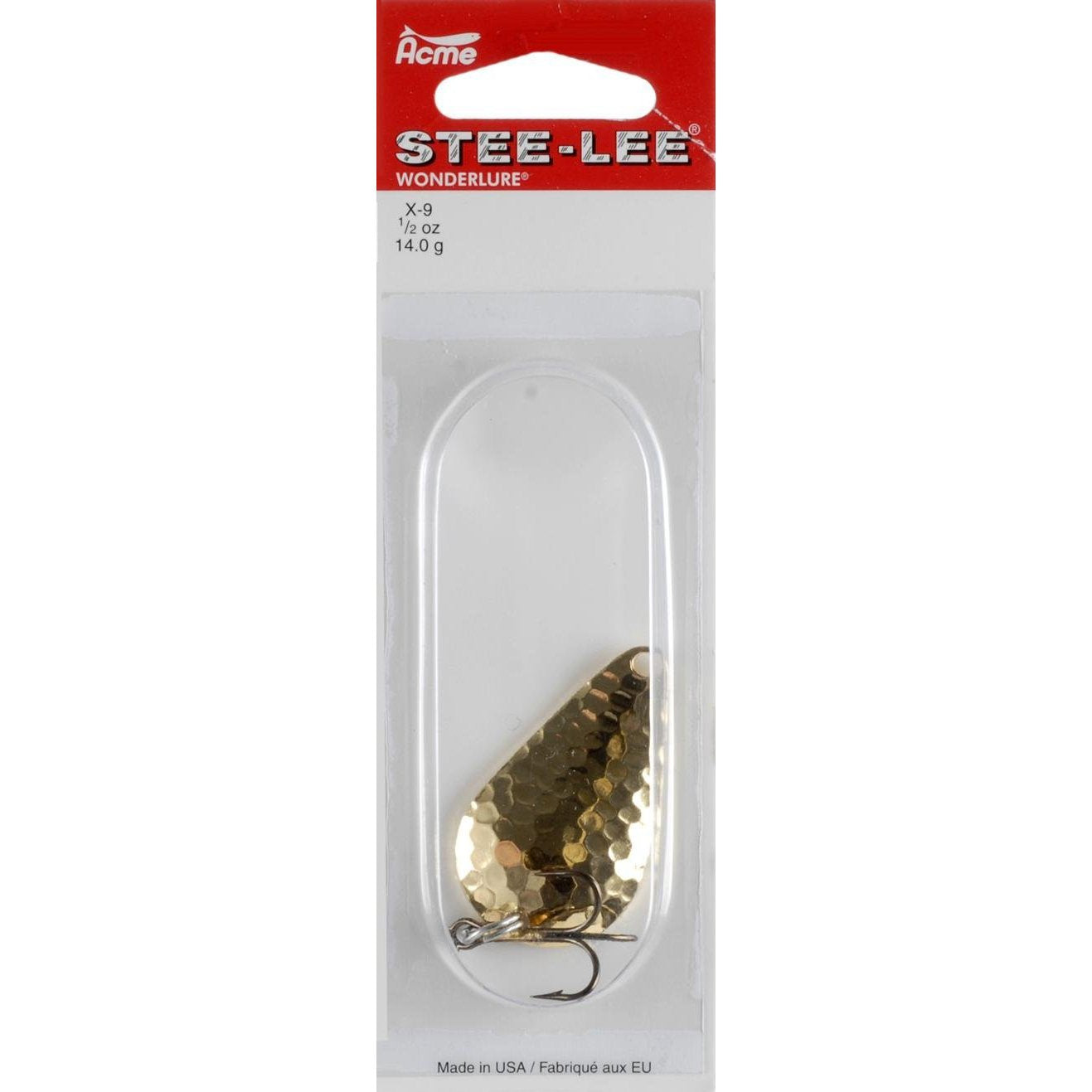 Acme Stee-Lee Spoon in hammered brass demonstrates a wobbling action for steelhead and salmon.