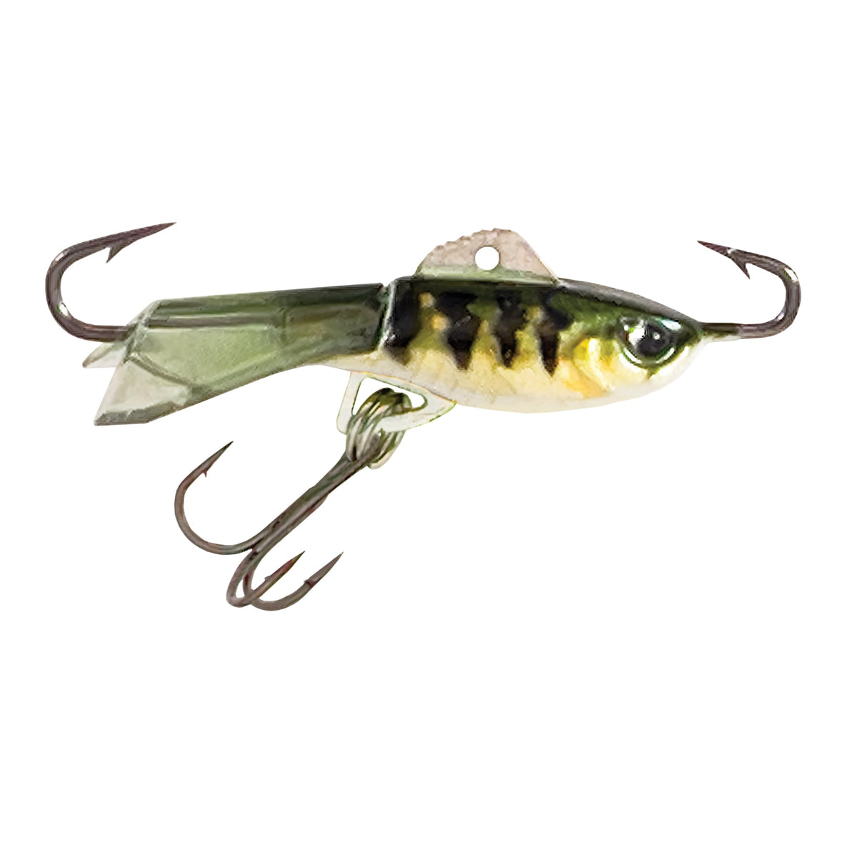 Acme Tackle Ice Hyper-Rattle Jig Glow Perch 1-inch with glow UV finish for perch and walleye.
