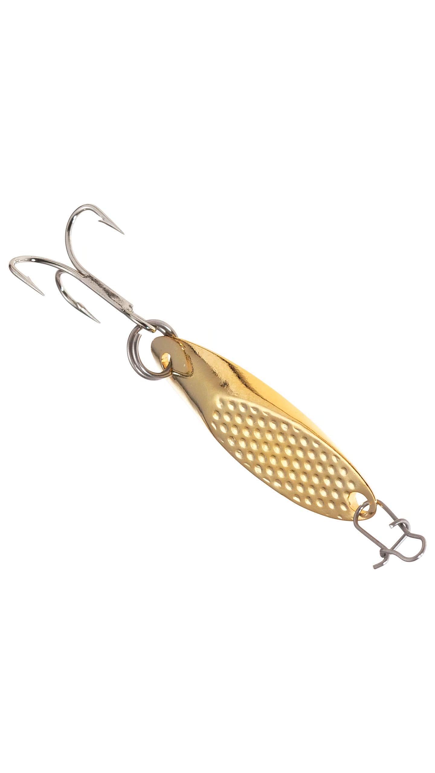 Acme SW225H/G Hammered Kastmaster Gold front view showing reflective finish for long casts