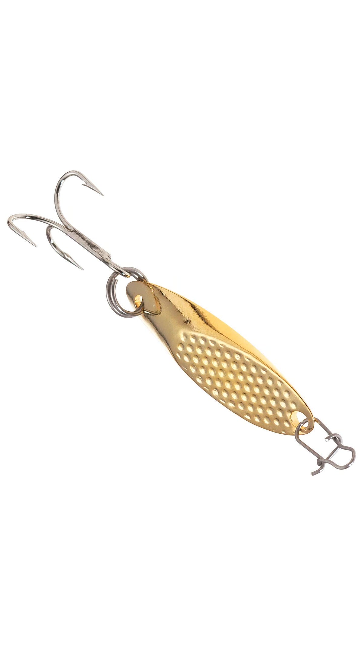 Acme SW225H/G Hammered Kastmaster Gold front view showing reflective finish for long casts