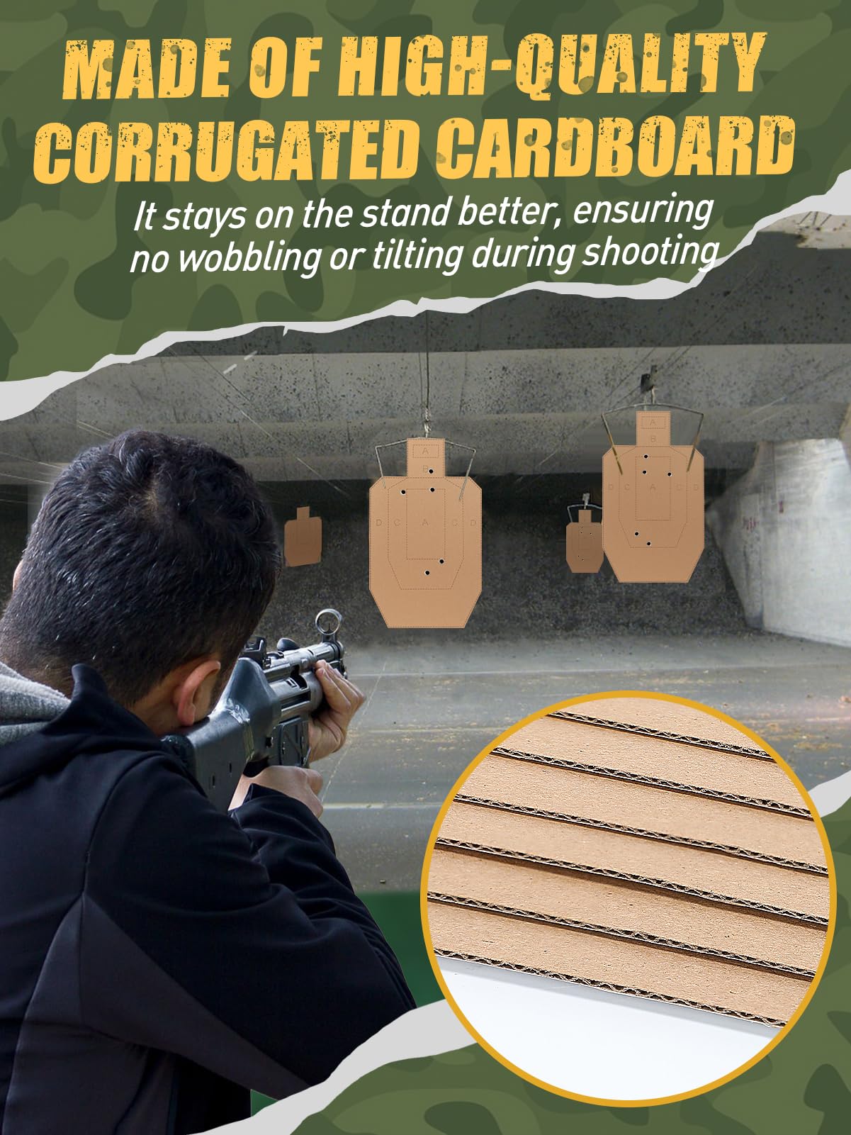 Acostop shooting targets with perforations and labeling enable easy scoring during practice