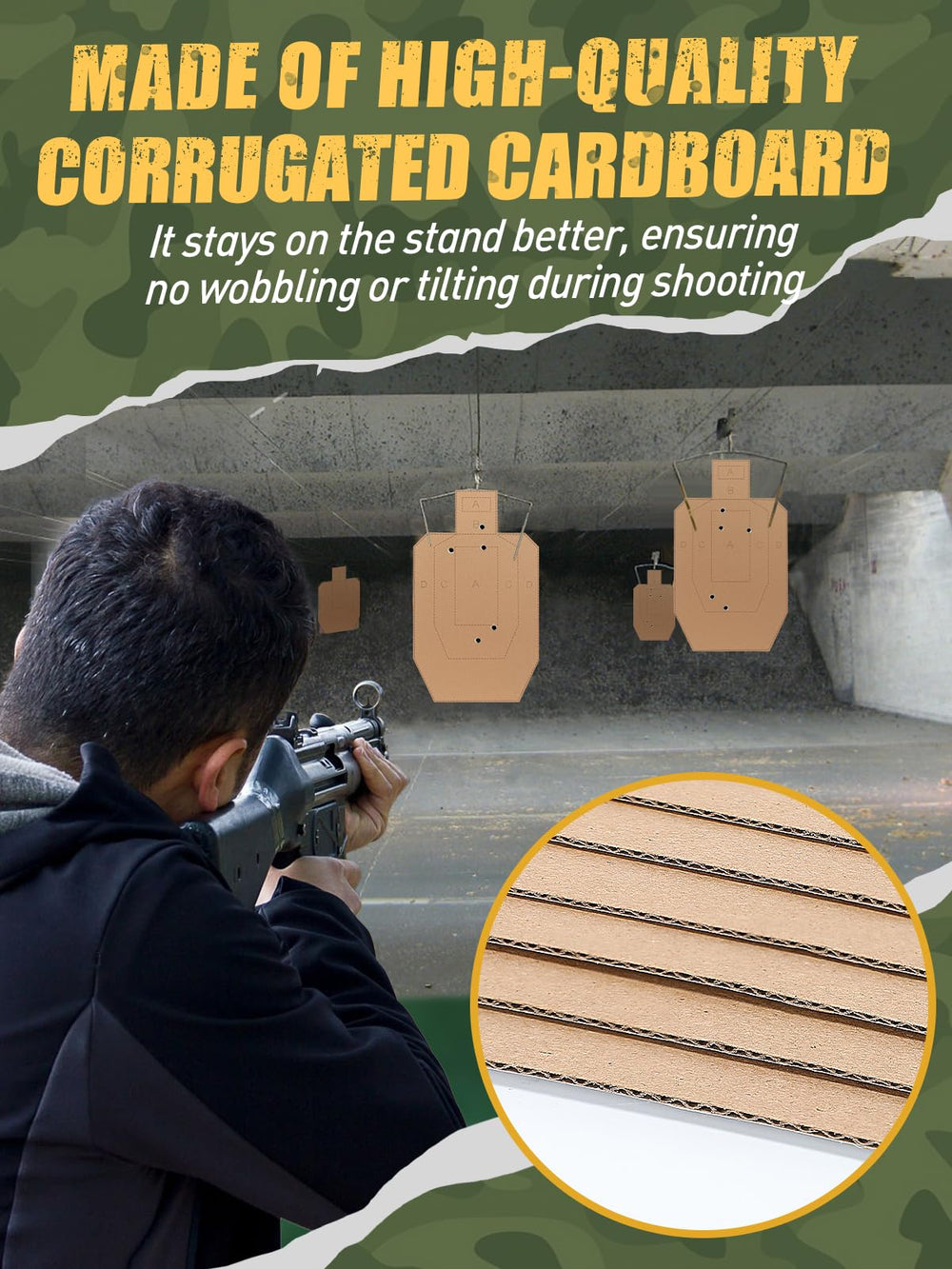 Acostop shooting targets with perforations and labeling enable easy scoring during practice