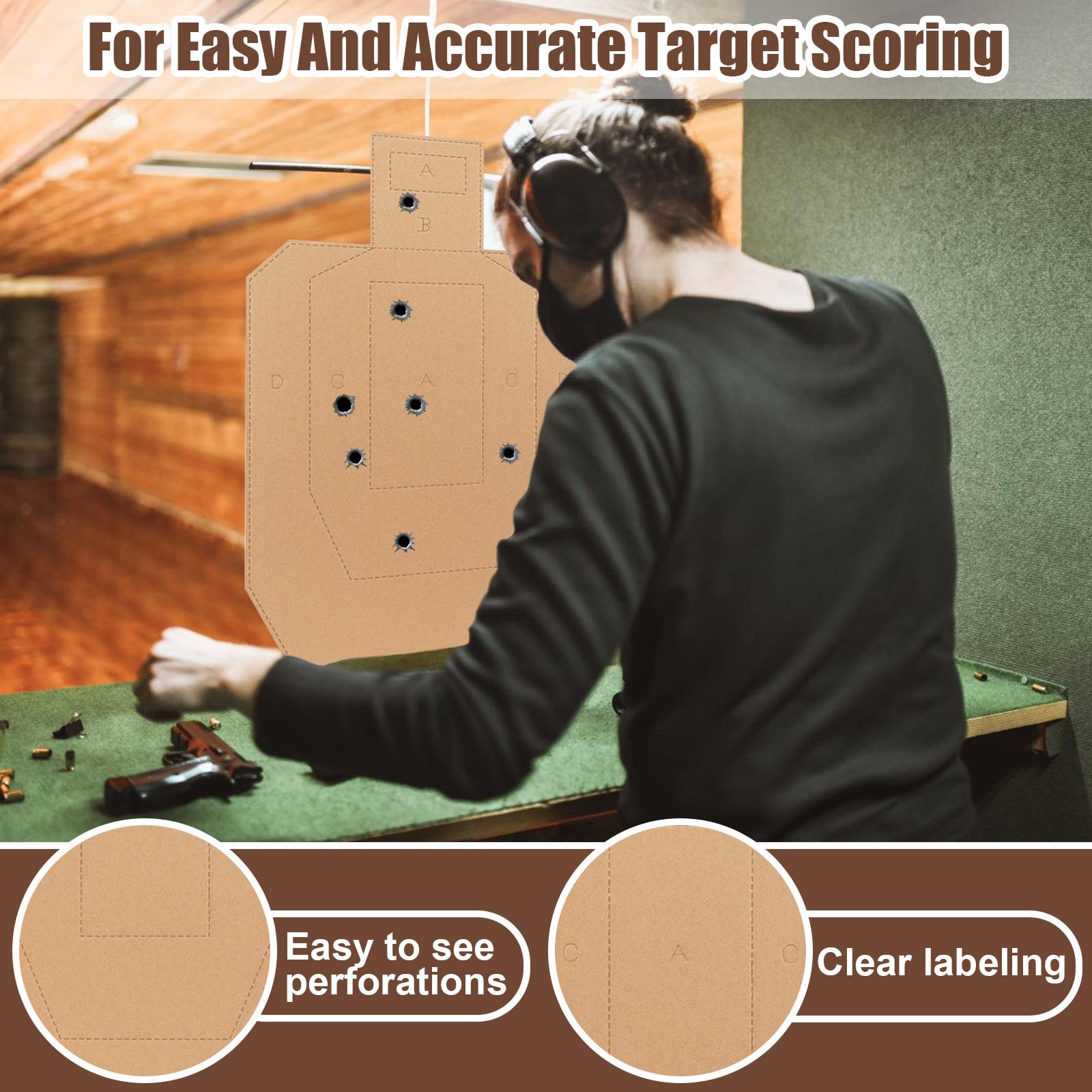 Acostop silhouette target back white view showing clear scoring differentiation