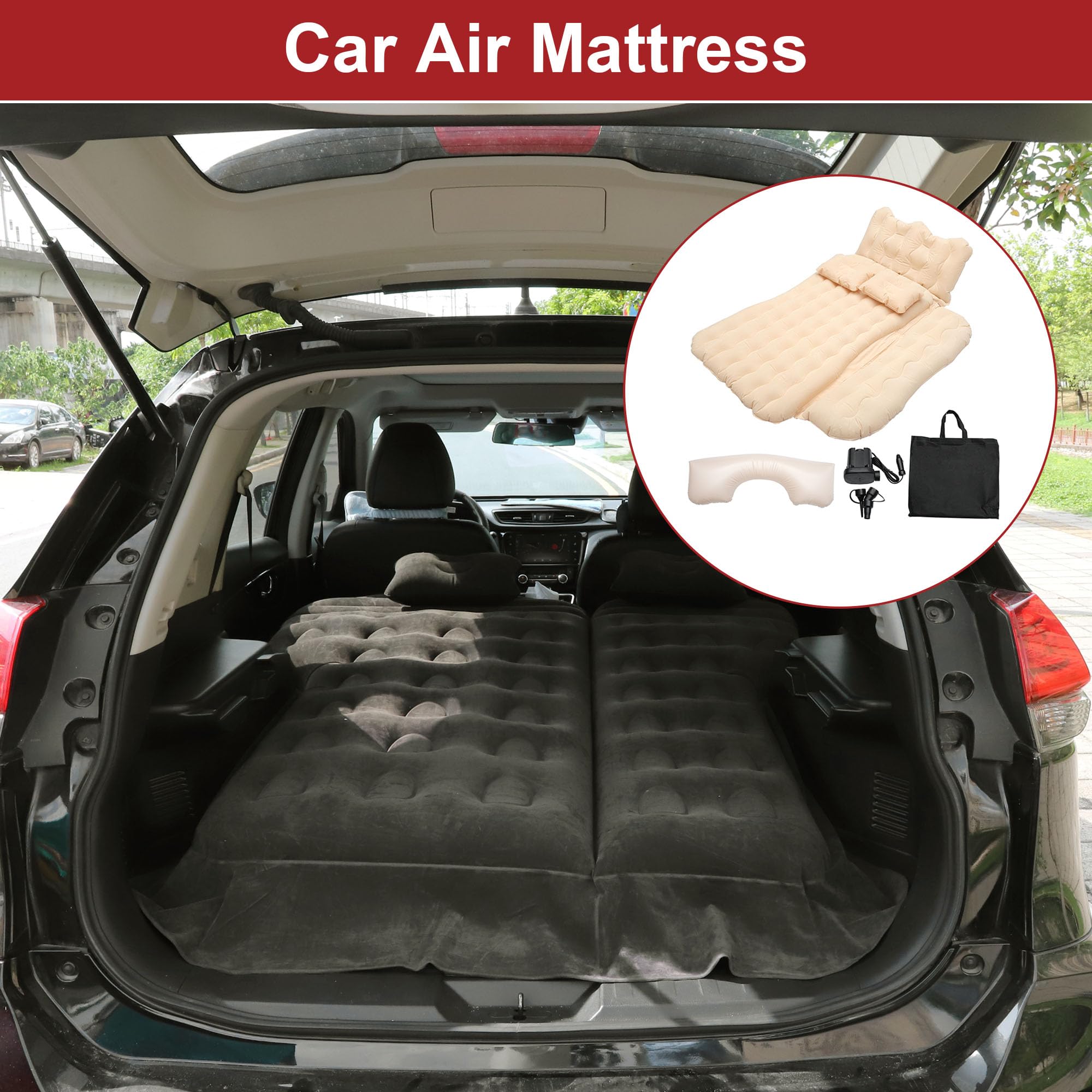 ACROPIX inflatable SUV air mattress with pump and pillows for quick roadside rest